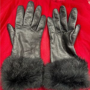 Leather and rabbit fur gloves NWOT